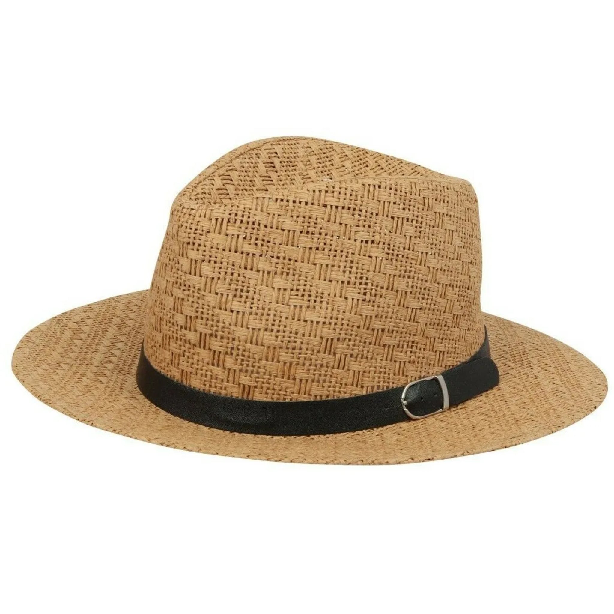 High quality men's straw fedora hat with black leather band and buckle ā breathable summer sun hat for outdoor and casual wear